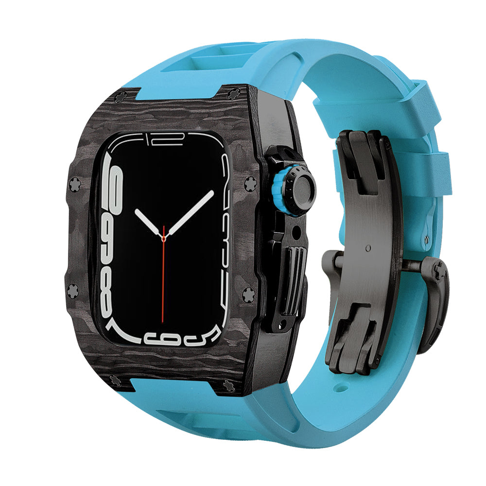 Apple Watch star screw  Case  -Carbon fibre & titanium  blue strap