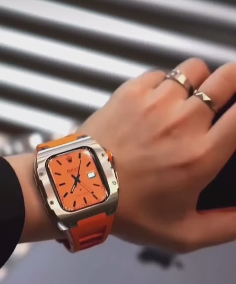 Apple Watch Case star screw Stainless steel Orange strap