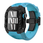 Load image into Gallery viewer, Apple Watch star screw  Case  -Carbon fibre &amp; titanium  blue strap
