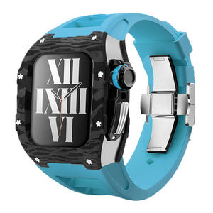 Apple Watch star screw  Case  -Carbon fibre & titanium  blue strap