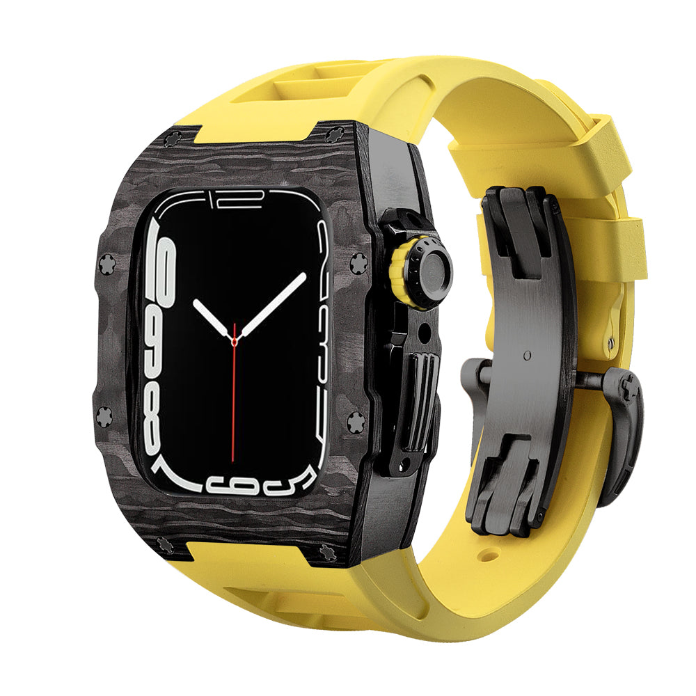 Apple Watch star screw  Case  -Carbon fibre & titanium  yellow strap