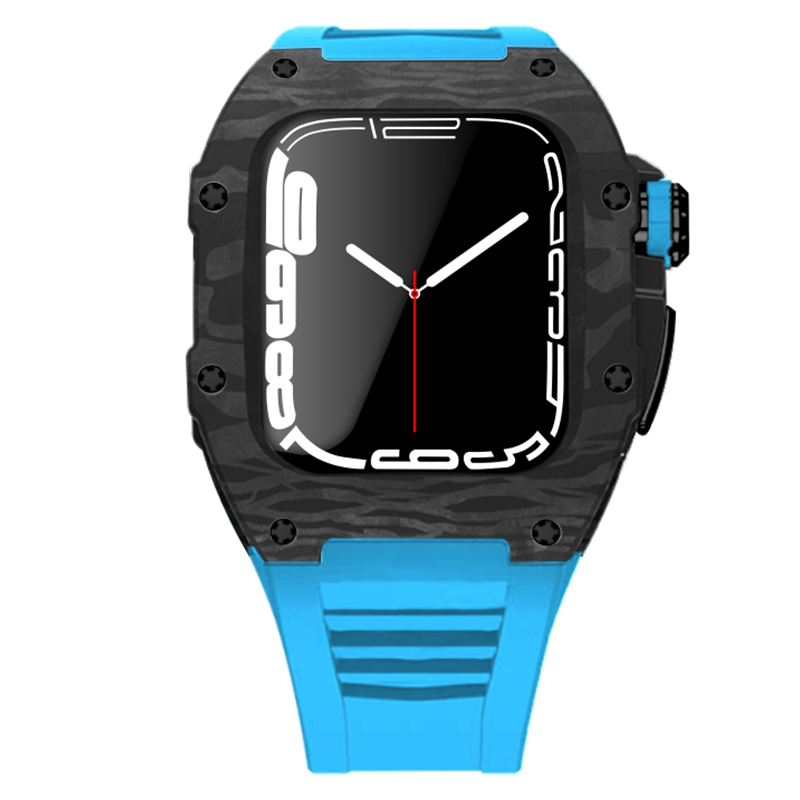Apple Watch star screw  Case  -Carbon fibre & titanium  blue strap