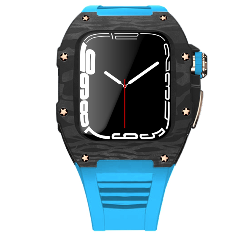 Apple Watch star screw  Case  -Carbon fibre & titanium  blue strap