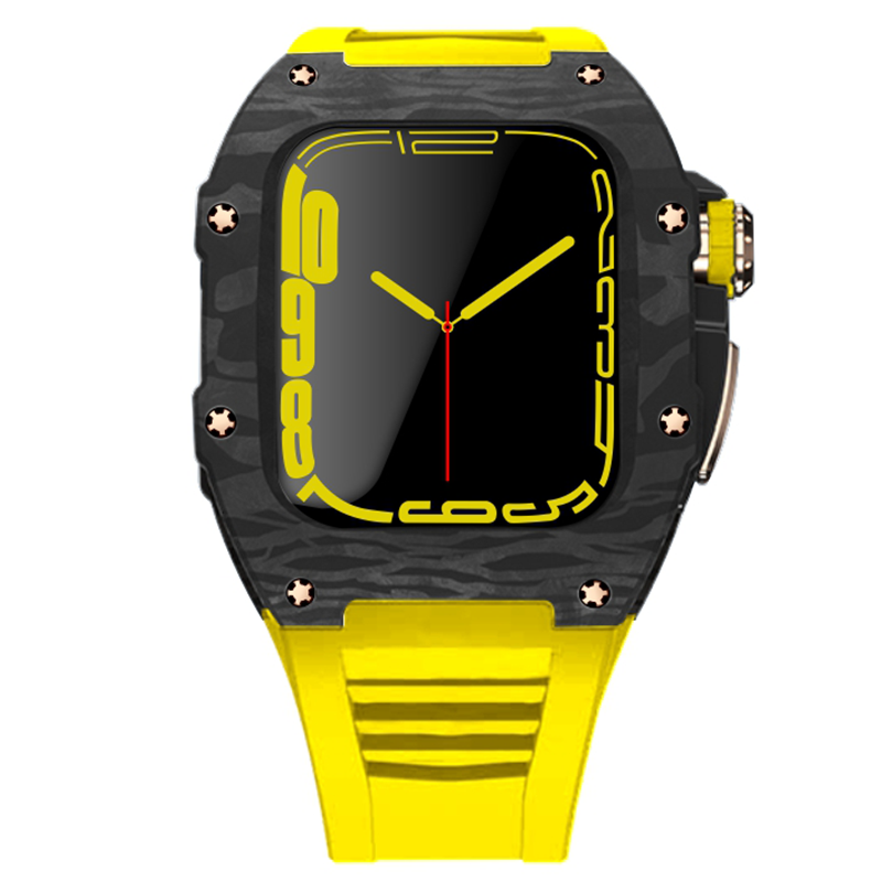 Apple Watch star screw  Case  -Carbon fibre & titanium  yellow strap