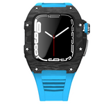 Load image into Gallery viewer, Apple Watch star screw  Case  -Carbon fibre &amp; titanium  blue strap
