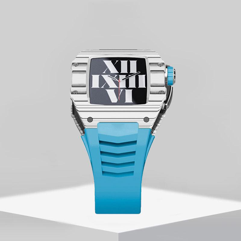 Apple Watch Case -  White Blue Carbon fibre and Raw Titanium - ZIVRRI.COM