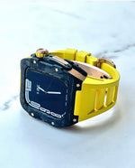 Load image into Gallery viewer, Apple Watch star screw  Case  -Carbon fibre &amp; titanium  yellow strap
