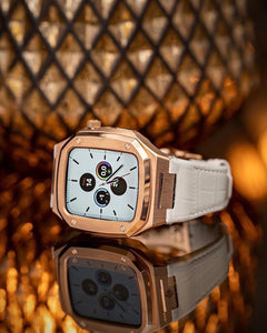 Apple Watch case -  18K Rose Gold  white Leather Strap