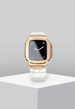 Load image into Gallery viewer, Apple Watch case -  18K Rose Gold  white Leather Strap
