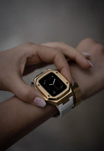 Load image into Gallery viewer, Apple Watch case -  18K Rose Gold  white Leather Strap
